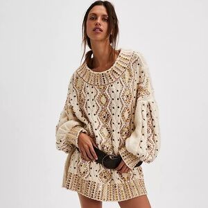FREE PEOPLE Gilded Cable Embellished Sweater, Size XS